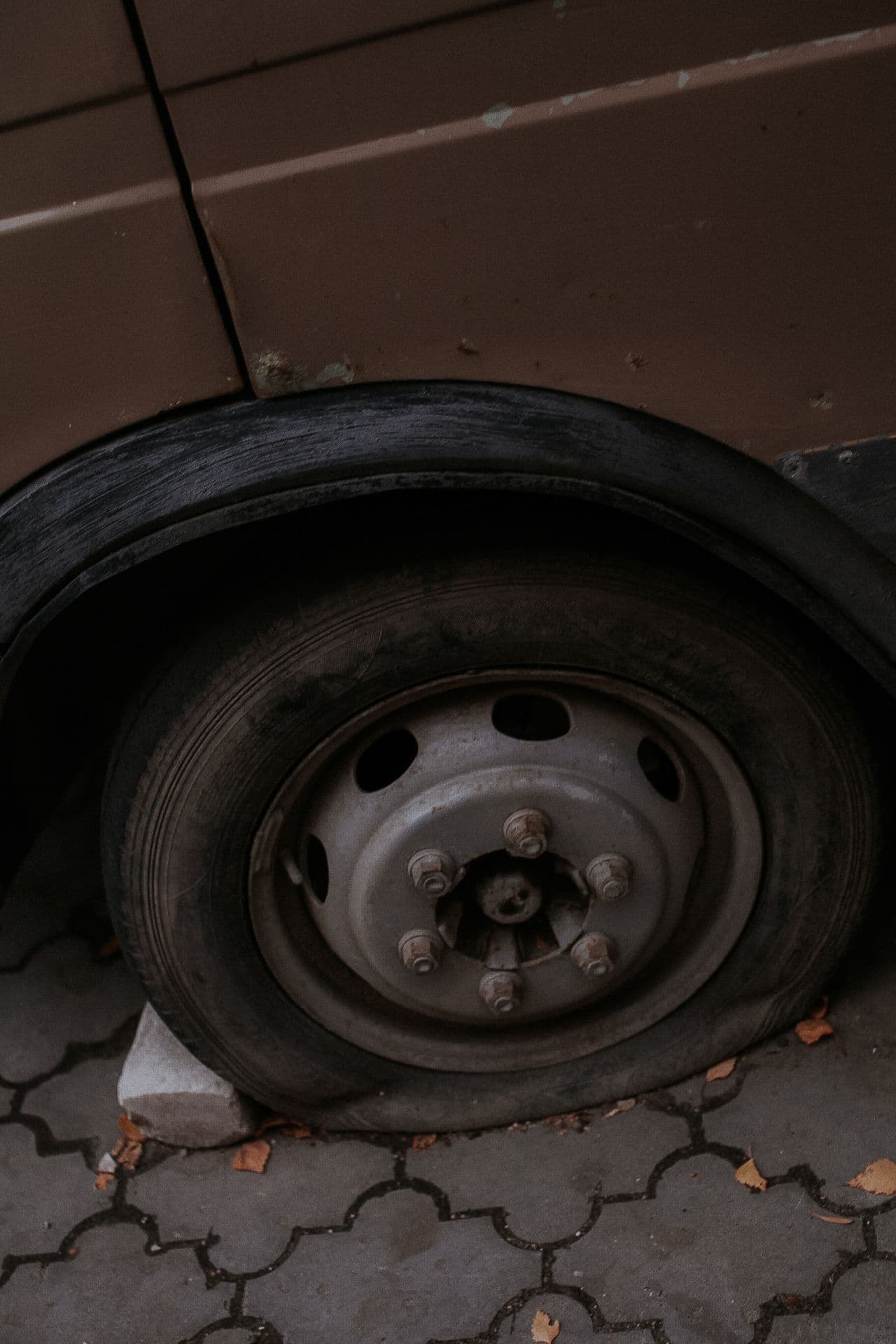 A flat truck tire